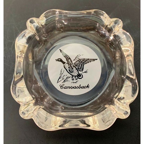 Canvasback Duck Ashtray Hunting Birds Vintage Clear Glass 3.75 Inch Across - Picture 7 of 7